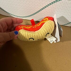 Knit Plush Hot Dog Toy with Smiling Face
